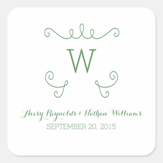 Stickers de mariage Monogramme vert Whimsical Flou (Devant)