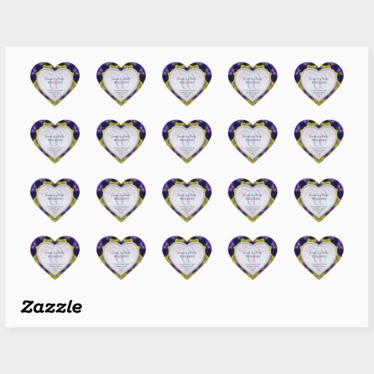 Stickers de mariage monogramme violet jaune (Feuille)