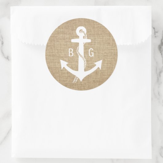 Stickers de mariage nautique Ancre Monogramme rust (Sac)