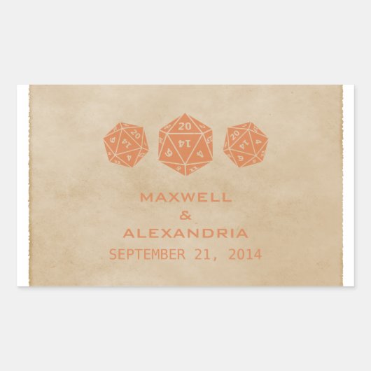 Stickers de mariage Orange Grunge D20 Dice Gamer (Devant)