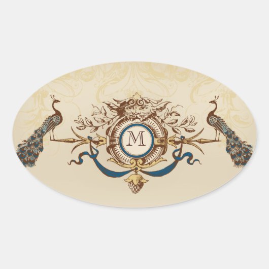 Stickers de mariage Peacock élégant avec Monogramm (Devant)