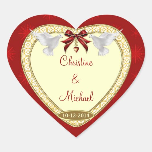 Stickers de mariage personnalisés de Red Heart and (Devant)