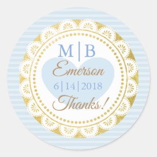 Stickers de mariage personnalisés Merci Blue Gold
