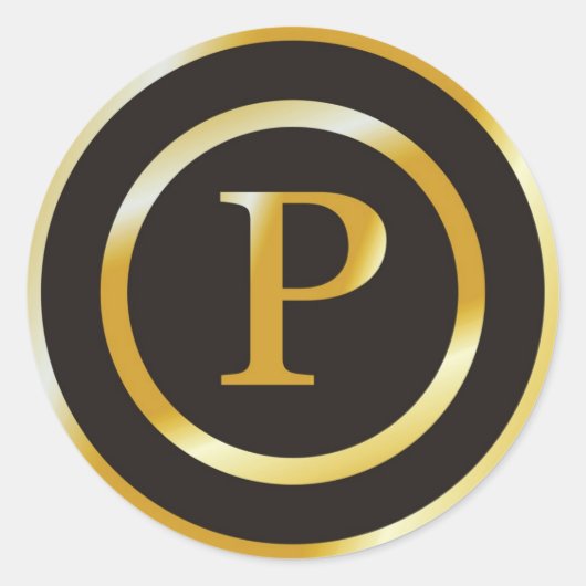 Stickers de mariage pour monogramme d'or P initial (Devant)
