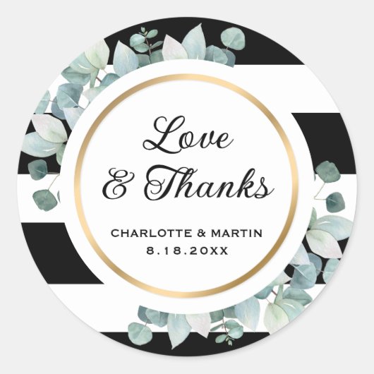 Stickers de mariage rayé noir et blanc verdoyant (Devant)