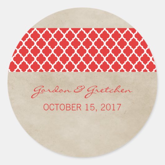 Stickers de mariage Red Rustic Quatrefoil (Devant)