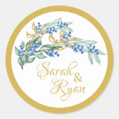 Stickers de mariage rond à branche verte (Devant)