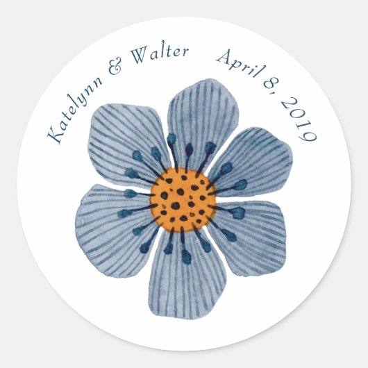 Stickers de mariage rond bleu et orange (Devant)