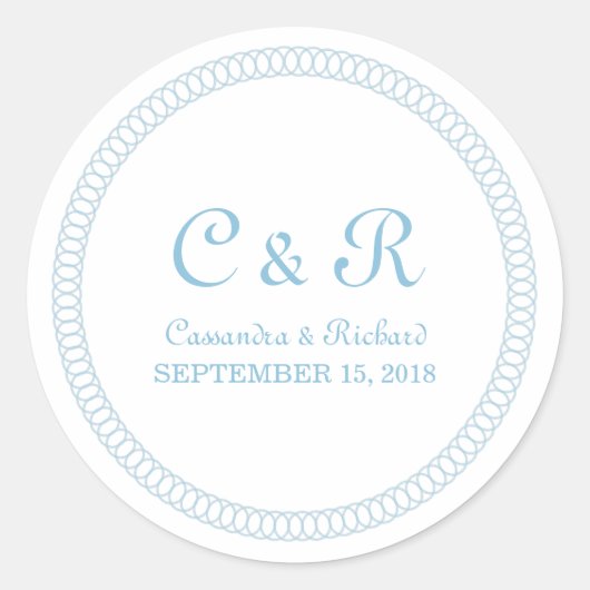 Stickers de mariage rond cerclés en bleu (Devant)