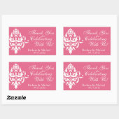 Stickers de mariage rose avec blanc Damas rectangl (Feuille)