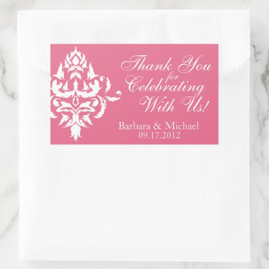 Stickers de mariage rose avec blanc Damas rectangl (Sac)