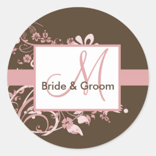 Stickers de mariage rose et Brown Monogramme