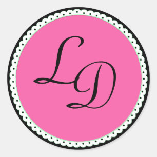 Stickers de mariage rose et noir Monogramme