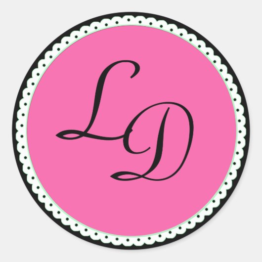 Stickers de mariage rose et noir Monogramme (Devant)