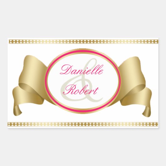 Stickers de mariage rose & or Ruban & torchons (Devant)