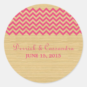 Stickers de mariage rose rustique Chevron