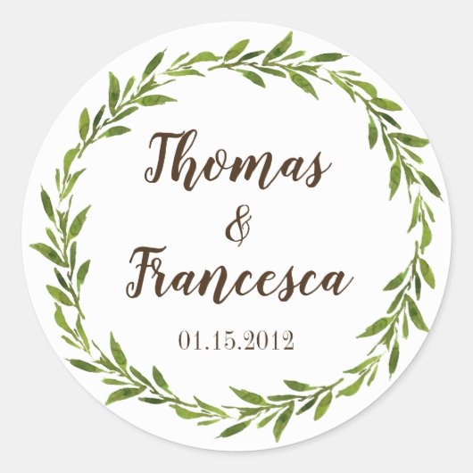 Stickers de mariage rustique aquarelle verte (Devant)