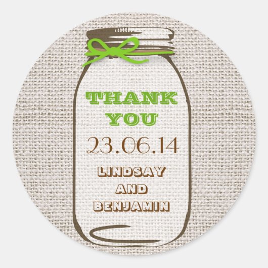 Stickers de mariage rustique Burlap Mason Jar (Devant)
