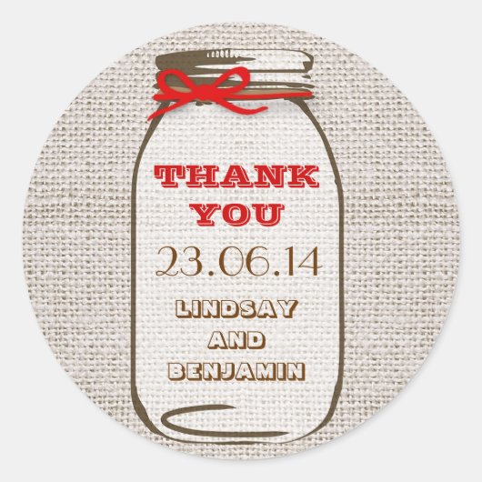 Stickers de mariage rustique Burlap Mason Jar (Devant)