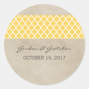 Stickers de mariage rustique jaune Quatrefoil