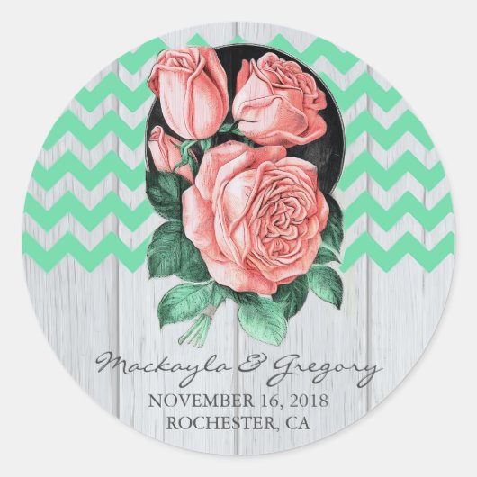 stickers de mariage rustique menthe et rose (Devant)
