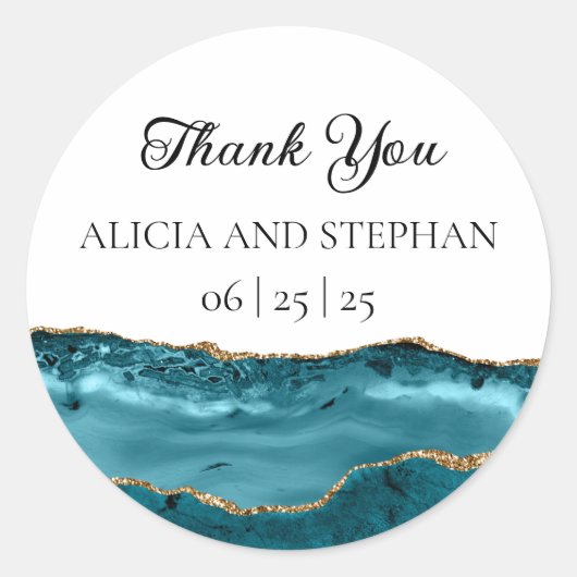 Stickers de mariage turquoise et Gold Agate (Devant)
