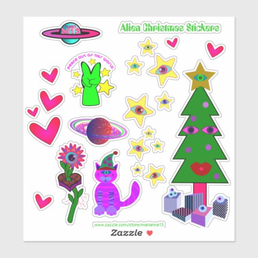 Stickers de Noël Aliens (Feuille)