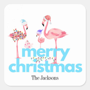 Stickers de Noël de famille de Flamants roses Joye