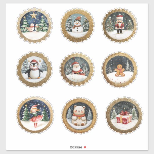 Stickers de Noël Or Circulaire et Sceau d'envelopp (Feuille)