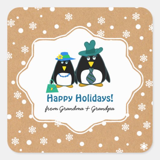 Stickers de Noël personnalisés en couple de pingou (Devant)