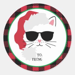 Stickers de Noël personnalisés Père Noël Kitty Cat