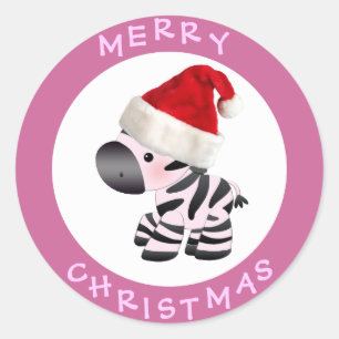 Stickers de Noël rose de Santa Hat Zebra