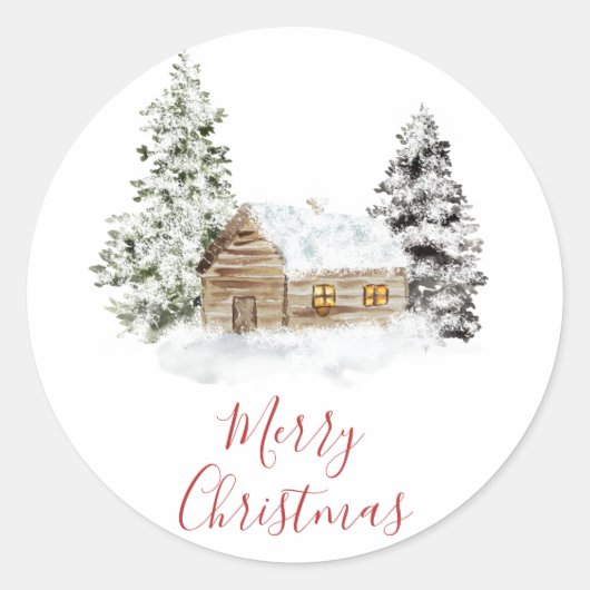 Stickers de Noël rustique Cabine neigeux (Devant)