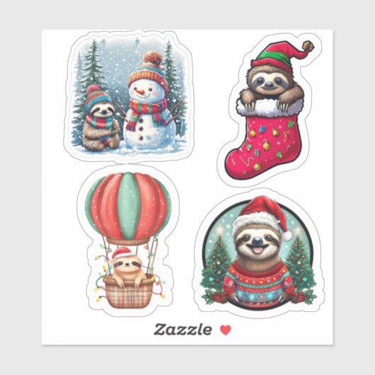 Stickers de Noël Sloth, Jolie Sloth Holiday (Feuille)