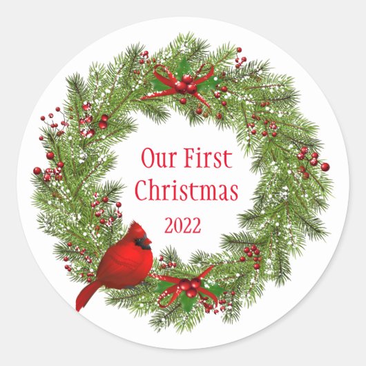 Stickers de Noël-Sticker rond classique de couronn (Devant)