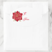 Stickers de Noël-Stickers rouge Poinsettia Oval (Sac)