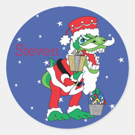 Stickers de Noël TySANTAsaurus Rex Personnaliser (Devant)