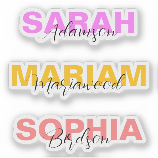 Stickers de nom complet couleur élégant pour fille (Devant)