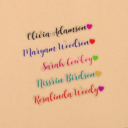 Stickers de nom long transparent avec coeur