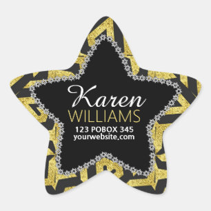 Stickers de nom personnalisé Black+Gold Star
