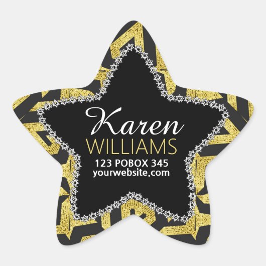 Stickers de nom personnalisé Black+Gold Star (Devant)