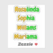 Stickers de nom pour enfants transparents colorés  (Feuille)