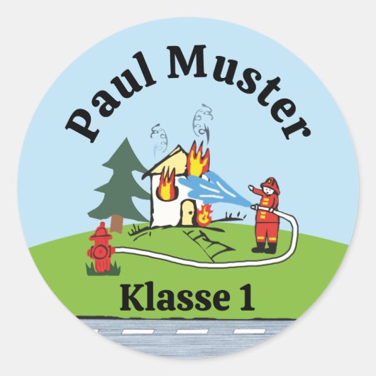 Stickers de nom ronde - Brigade d'incendie - Pompi (Devant)