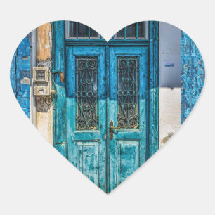 Stickers de porte de peinture bleu rustique