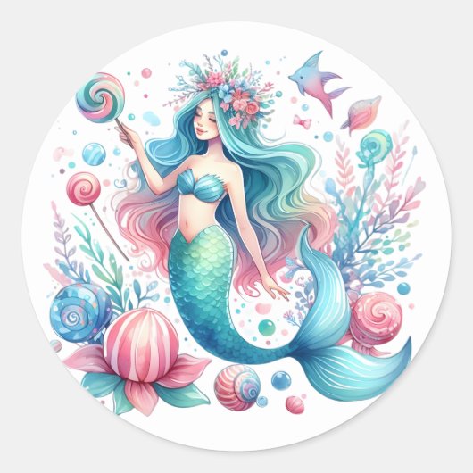 Stickers de sirène de couleur mignonne (Devant)