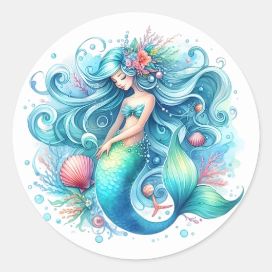 Stickers de sirène de couleur mignonne (Devant)