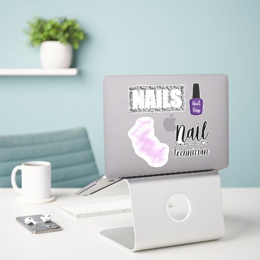 Stickers de technicien d'ongles (Ordinateur portable sur le bureau)