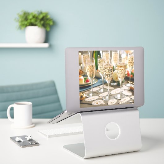 stickers de verre de champagne avec messages de fê (Ordinateur portable sur le bureau)