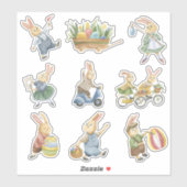 Stickers de vinyle de Pâques lapins et oeufs (Feuille)