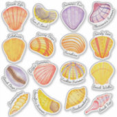 Stickers de vinyle des coquillages d'aquarelle (Devant)